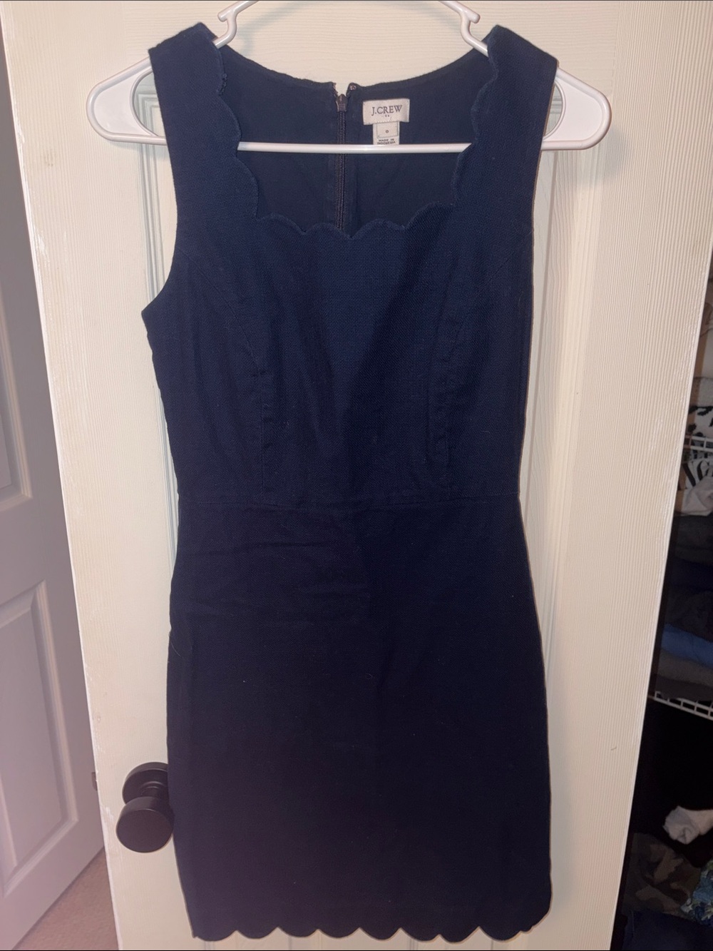 J. Crew Navy Scallop-Edge Sleeveless Sheath Dress